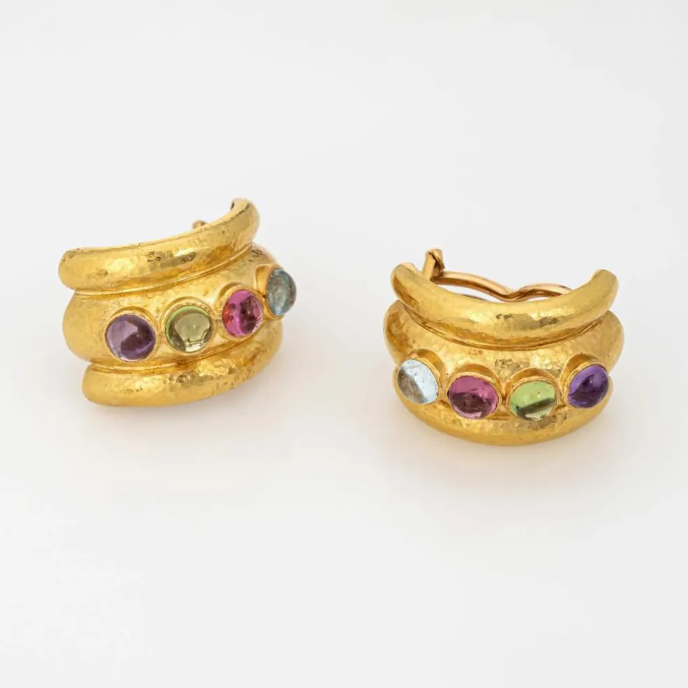 Boucles d'oreilles Elizabeth Locke en pierres précieuses Amalfi Tutti Frutti Créoles larges