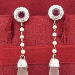 BOUCLES D'OREILLES EN CRISTAL DE ROCHE - ANNÉES 1950