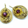 Boucles d'oreilles en forme de feuille avec grenats, Austro-Hongrie