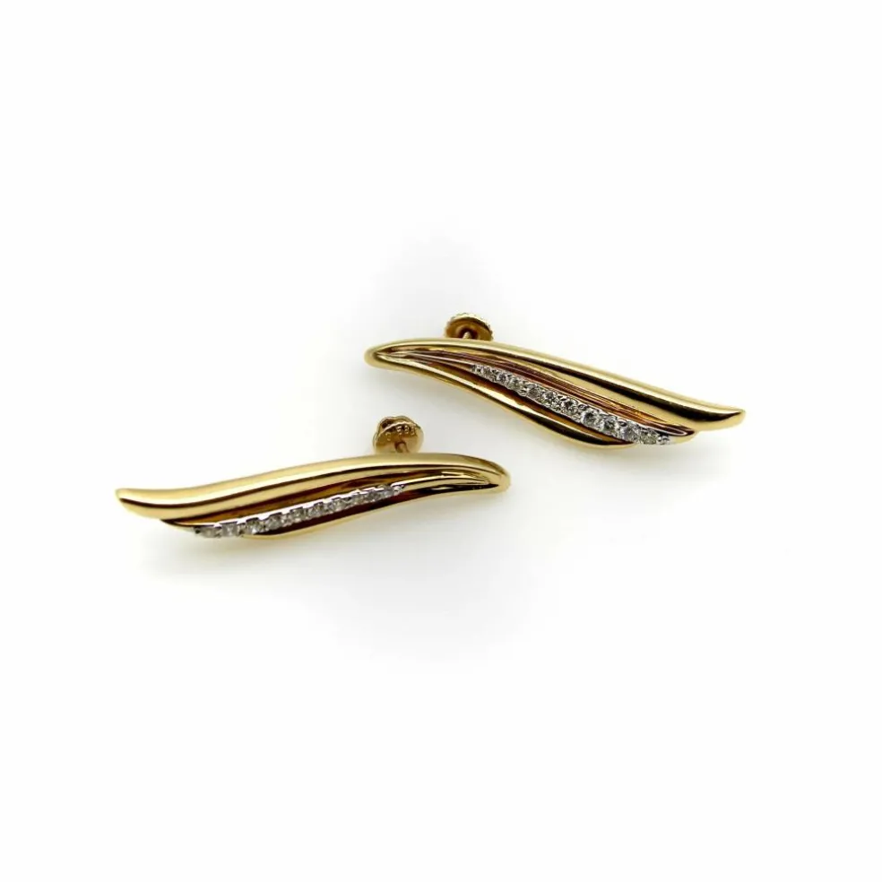 Boucles d'oreilles en forme d'aile en or 14 carats et diamants