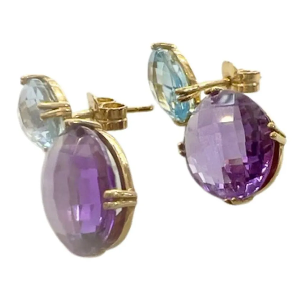 Boucles d'oreilles en or 18 carats avec améthystes et aigue-marine (marque Tous)