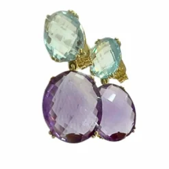 Boucles d'oreilles en or 18 carats avec améthystes et aigue-marine (marque Tous)