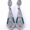 Boucles d'oreilles en or blanc, diamants et émail vert