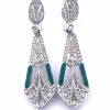 Boucles d'oreilles en or blanc avec diamants et émail vert