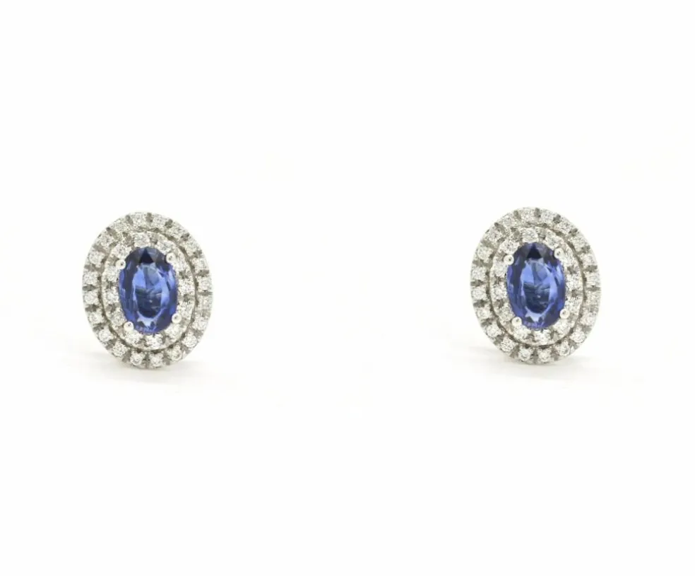 Boucles d'oreilles en or blanc avec saphirs et diamants