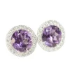 Boucles d'oreilles en or blanc, améthystes rondes et diamants