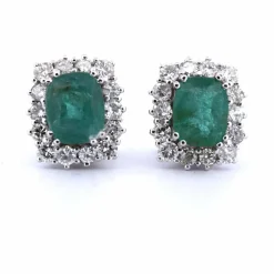 Boucles d'oreilles en or blanc, émeraude et diamant