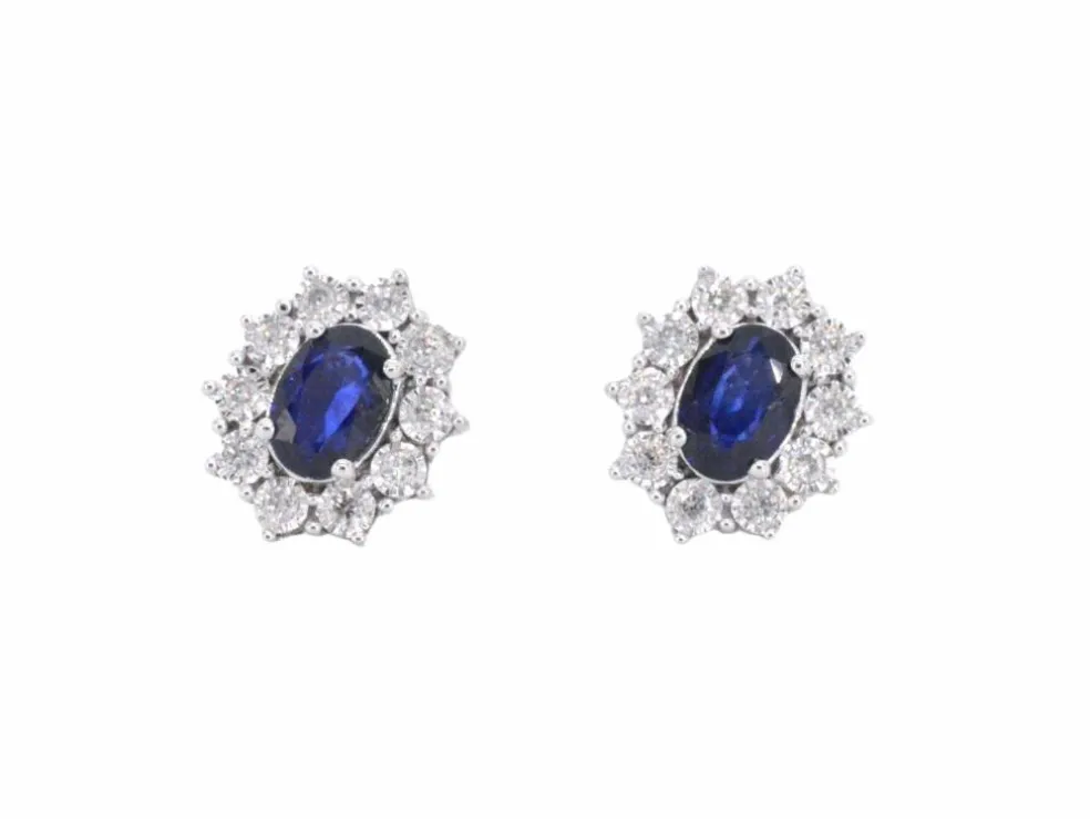 Boucles d'oreilles en or blanc avec diamants et saphir