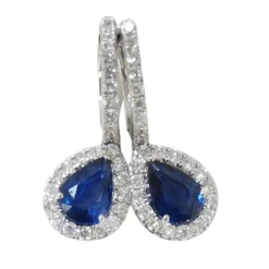 Boucles d'oreilles en or blanc, saphirs de Ceylan et diamants