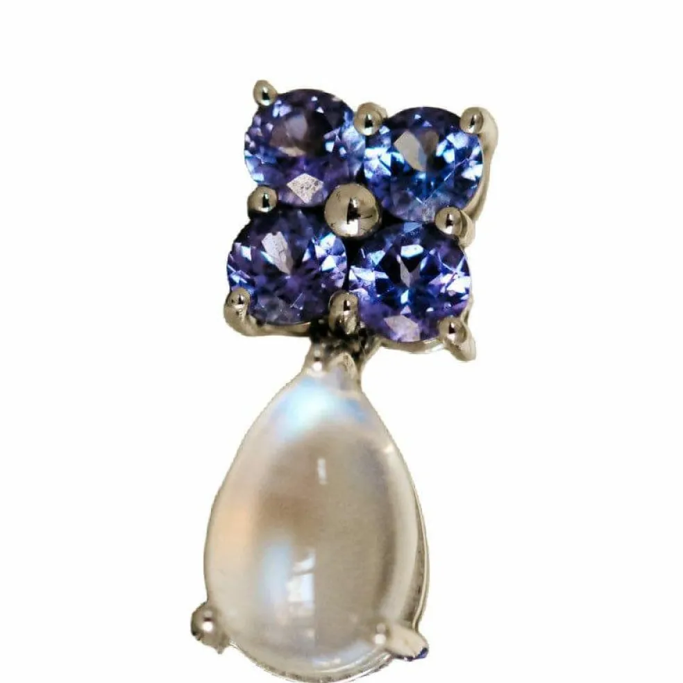Boucles d'oreilles en or blanc, tanzanite et pierre de lune