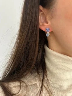 Boucles d'oreilles en or blanc, tanzanite et pierre de lune