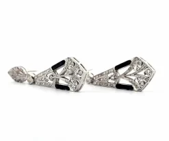 Boucles d'oreilles en or blanc avec diamants et onyx