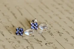 Boucles d'oreilles en or blanc, tanzanite et pierre de lune