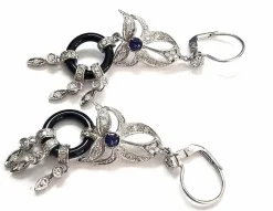 Boucles d'oreilles en or blanc 18 carats avec saphir onyx et diamants