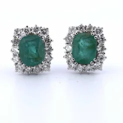 Boucles d'oreilles en or blanc, émeraude et diamant