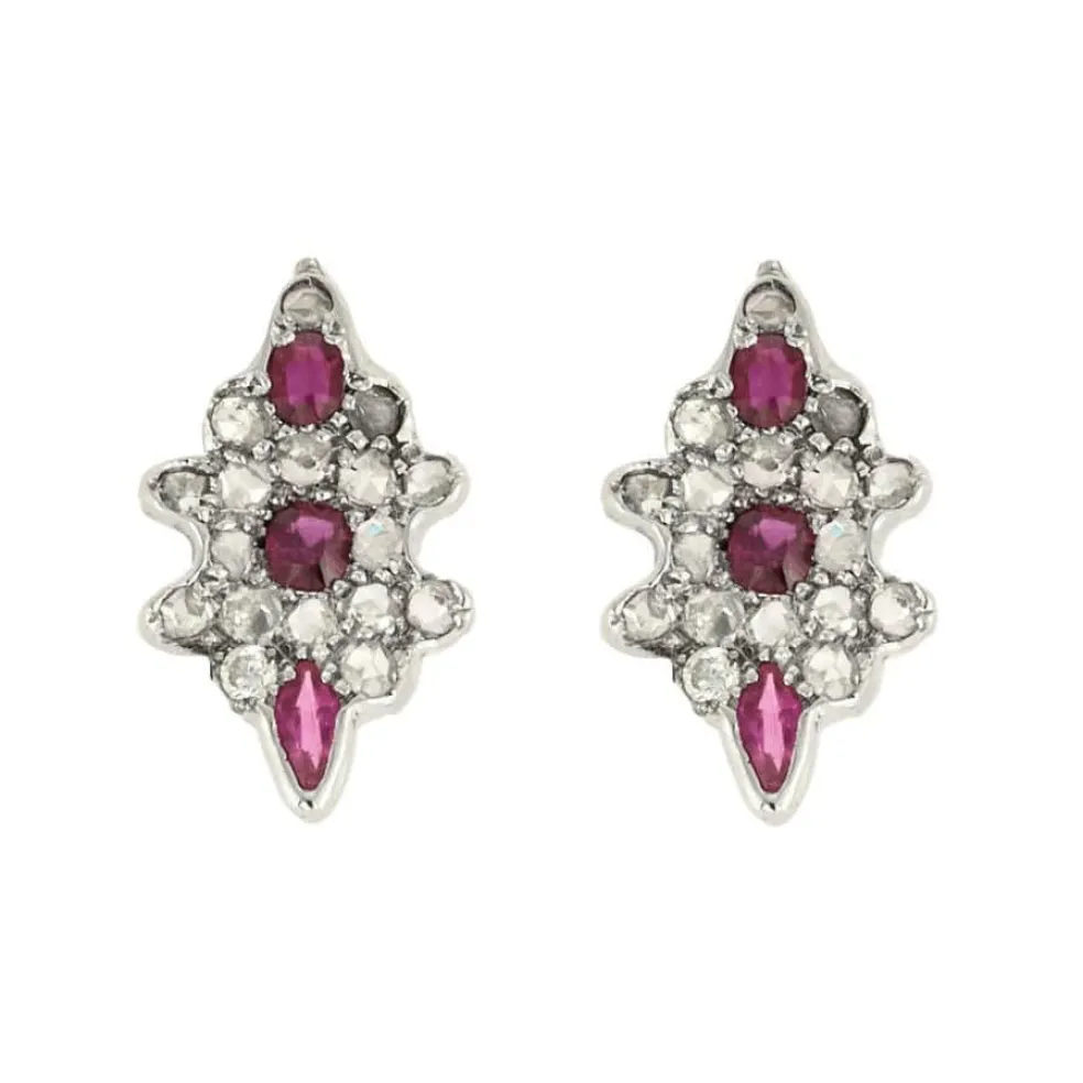 Boucles d'oreilles en or blanc diamants et rubis