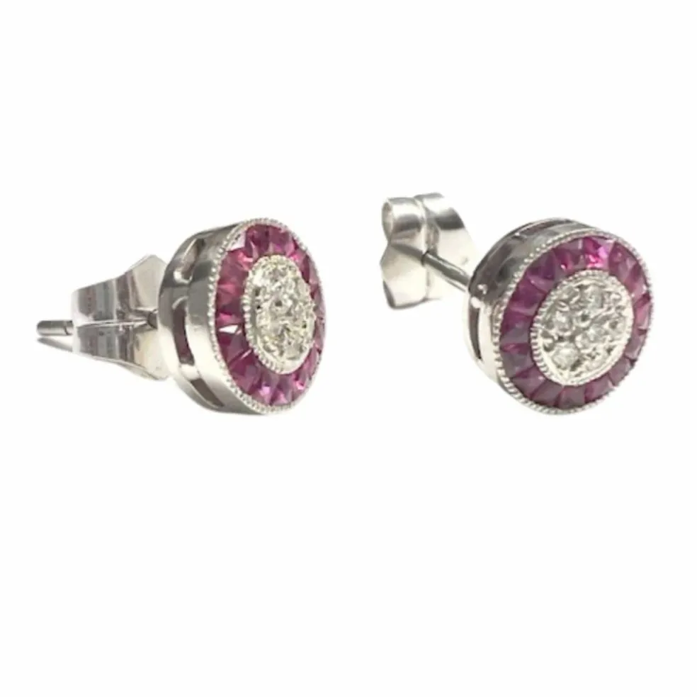 Boucles d'oreilles en or blanc, rubis et diamants de style Art Déco avec certificat HRD