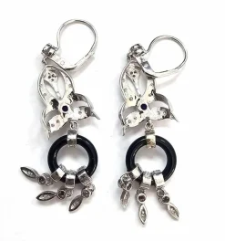 Boucles d'oreilles en or blanc 18 carats avec saphir onyx et diamants