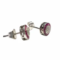 Boucles d'oreilles en or blanc, rubis et diamants de style Art Déco avec certificat HRD
