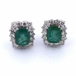 Boucles d'oreilles en or blanc, émeraude et diamant