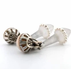 Boucles d'oreilles en or blanc avec cristal de roche, perles et diamants