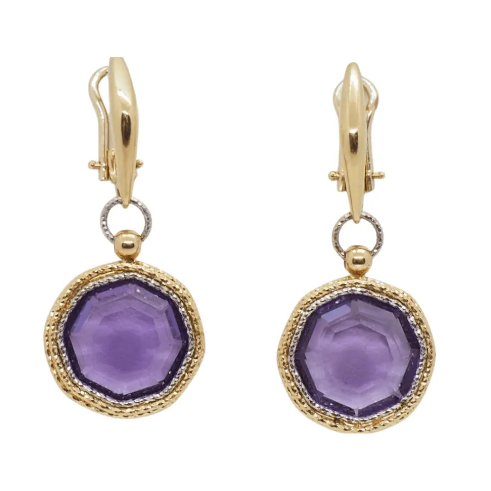 Boucles d'oreilles en or deux tons et améthystes