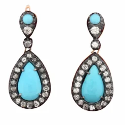 Boucles d'oreilles en or et argent, turquoise naturelle