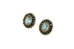 Boucles d'oreilles en or jaune avec saphirs et aigue-marine