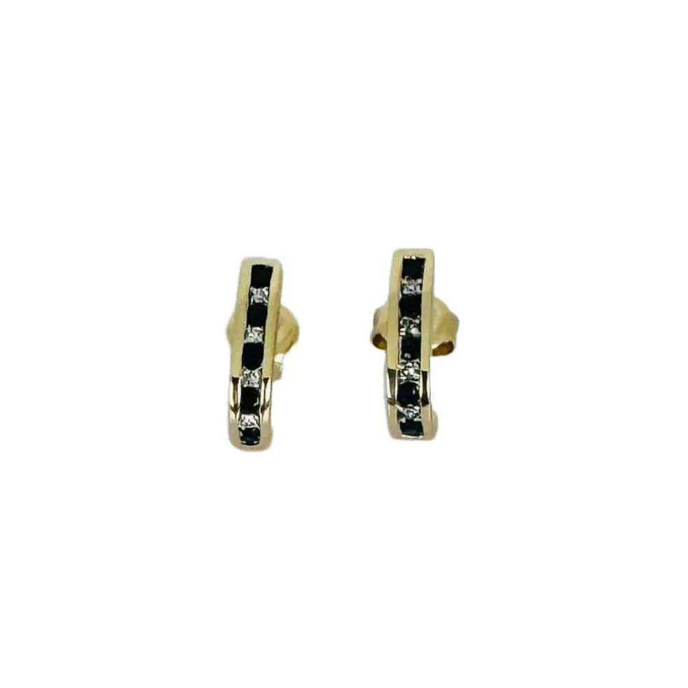 Boucles d'oreilles en or jaune avec diamants et saphir bleu