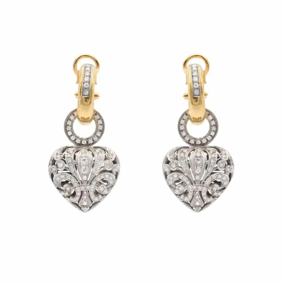 Boucles d'oreilles en or jaune et blanc avec diamants