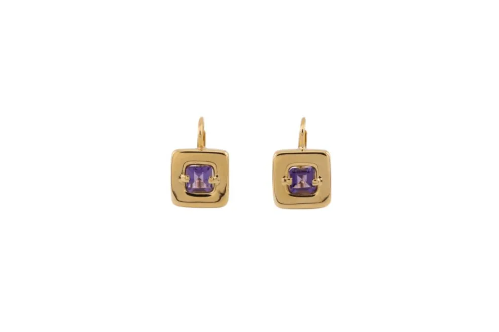 Boucles d'oreilles en or jaune avec améthystes