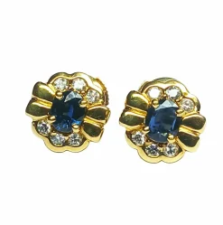 Boucles d'oreilles en or jaune, saphirs et diamants