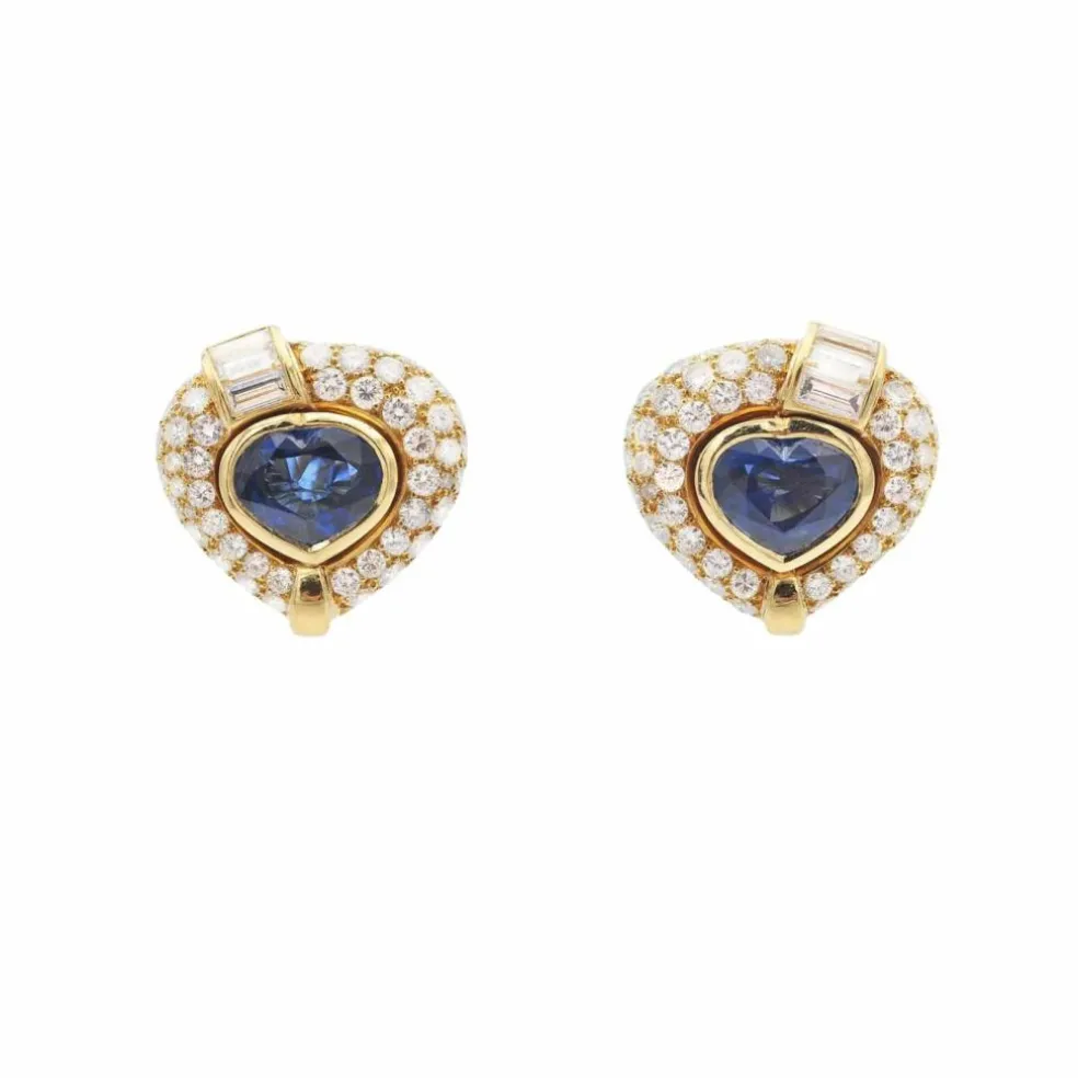 Boucles d'oreilles en or jaune avec saphirs et diamants