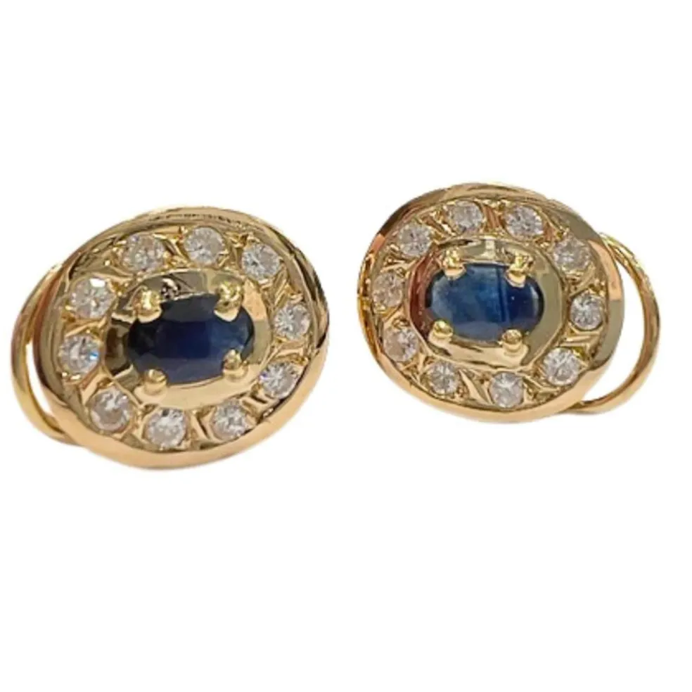 BOUCLES D'OREILLES EN OR JAUNE 18 carats avec DIAMANTS et SAPHIRS