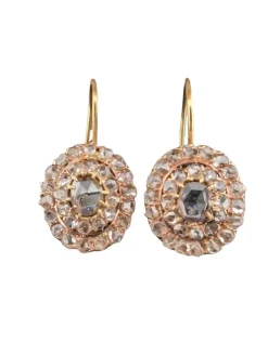 Boucles d'oreilles en or jaune avec couronne de diamants taille rose