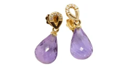 Boucles d'oreilles en or jaune, améthystes briolettes et diamants