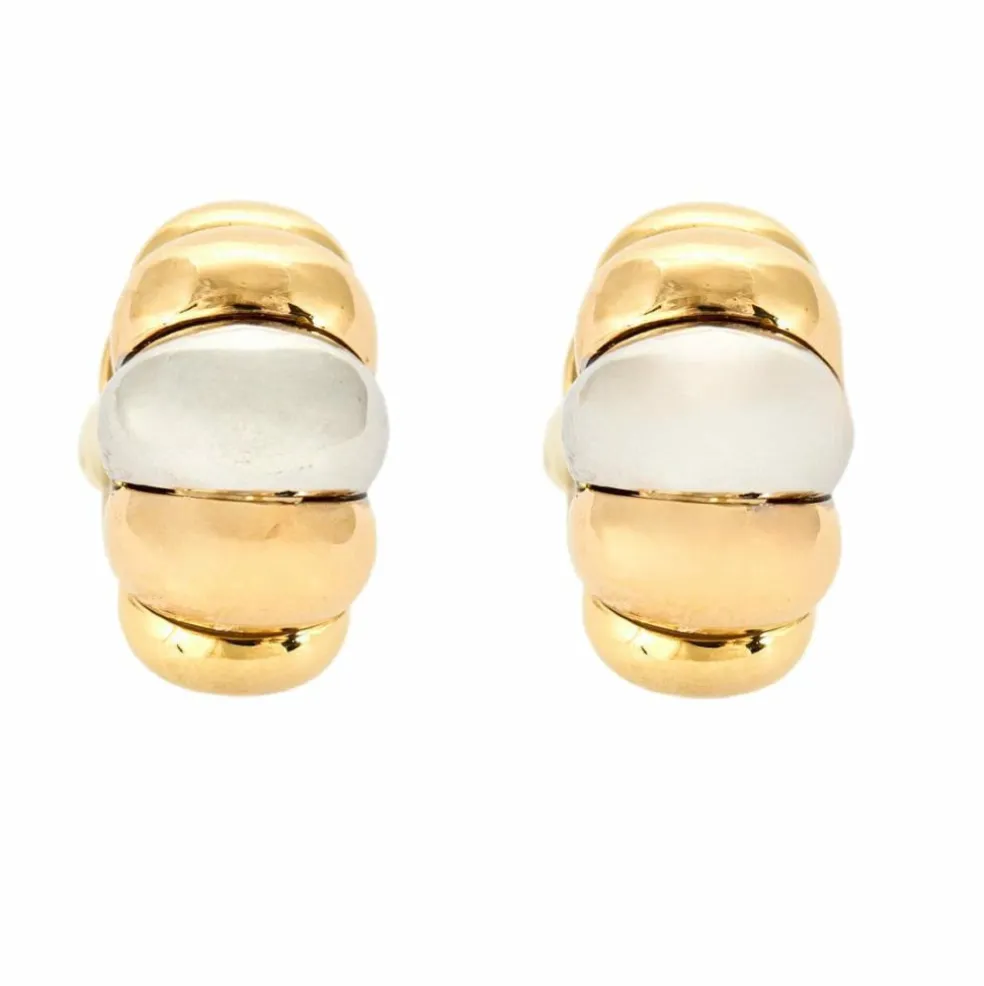 Boucles d'oreilles en or jaune et gris godronnés