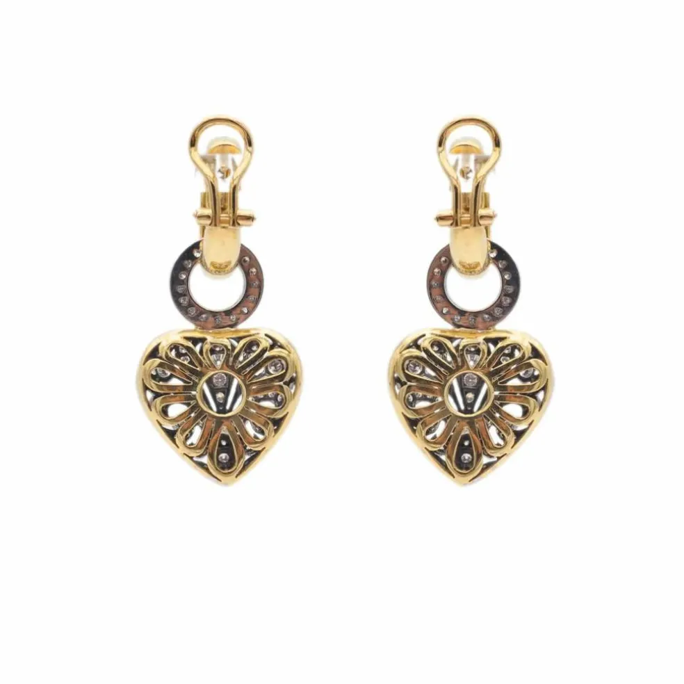 Boucles d'oreilles en or jaune et blanc avec diamants
