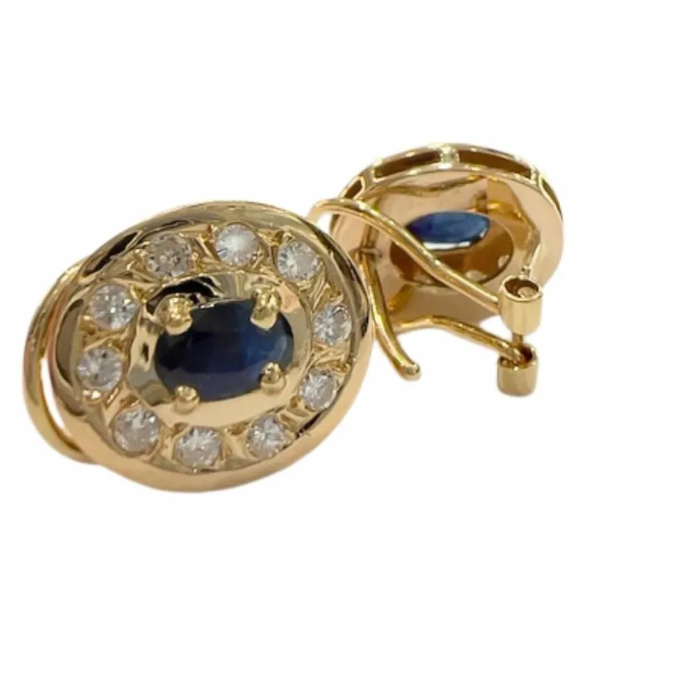 BOUCLES D'OREILLES EN OR JAUNE 18 carats avec DIAMANTS et SAPHIRS