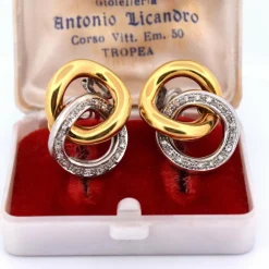 BOUCLES D'OREILLES EN OR JAUNE ET BLANC 18 KT - 17 g