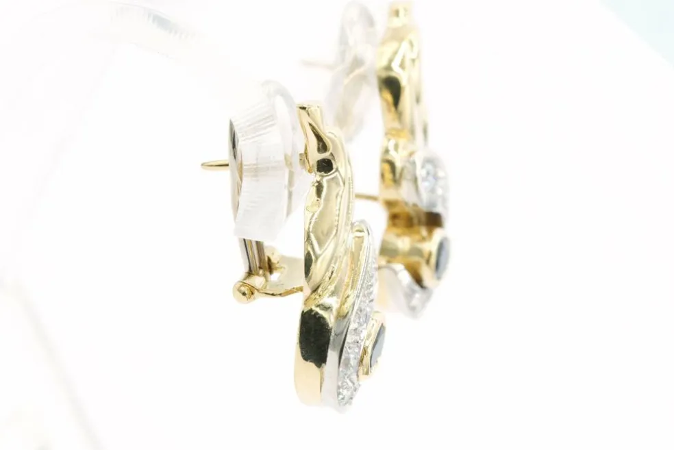 Boucles d'oreilles en or jaune et blanc serties de saphirs et de diamants