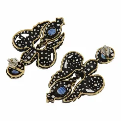 Boucles d'oreilles en or jaune et argent avec saphirs et diamants