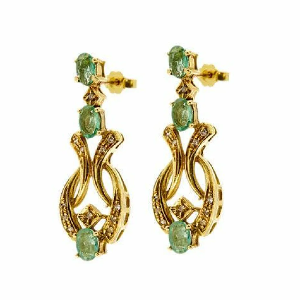 Boucles d'oreilles en or jaune avec émeraudes et diamants