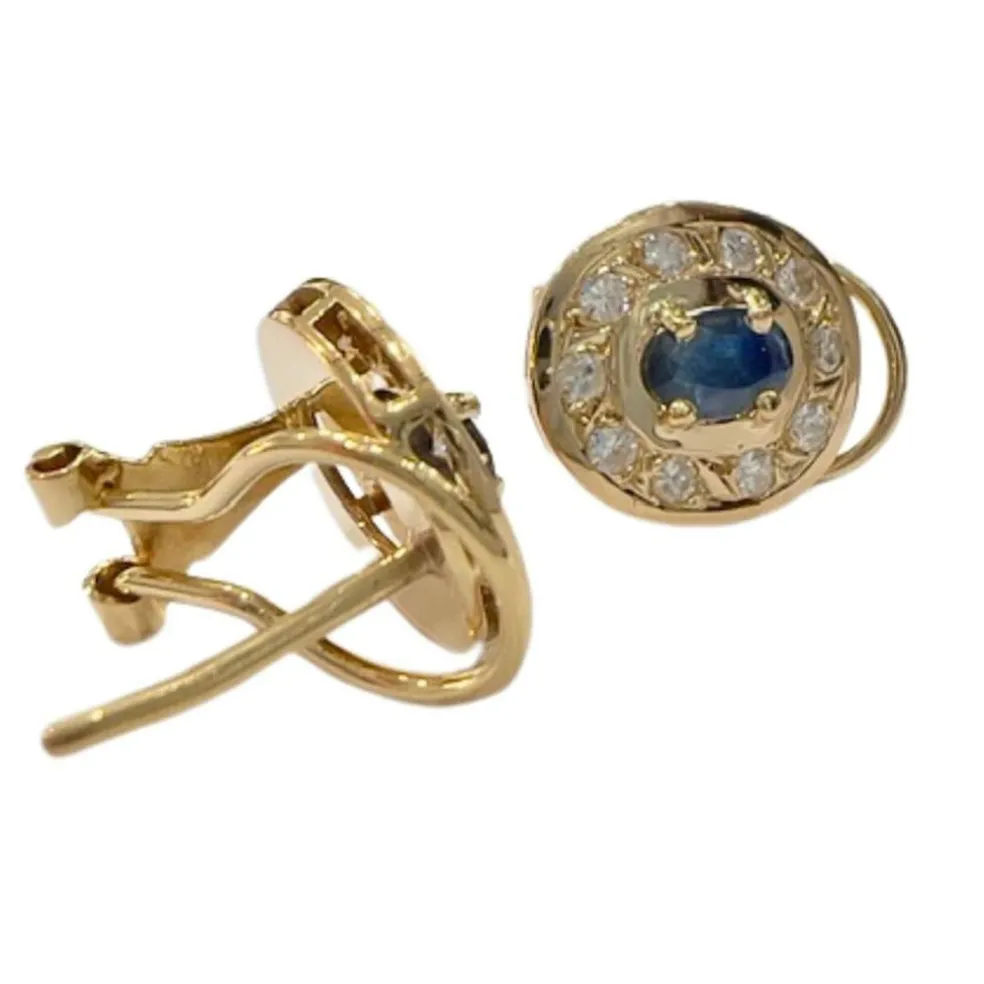 BOUCLES D'OREILLES EN OR JAUNE 18 carats avec DIAMANTS et SAPHIRS
