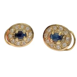 BOUCLES D'OREILLES EN OR JAUNE 18 carats avec DIAMANTS et SAPHIRS