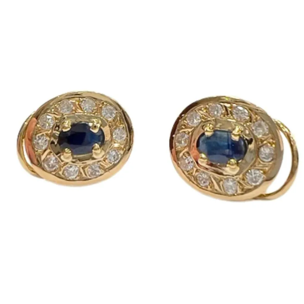 BOUCLES D'OREILLES EN OR JAUNE 18 carats avec DIAMANTS et SAPHIRS