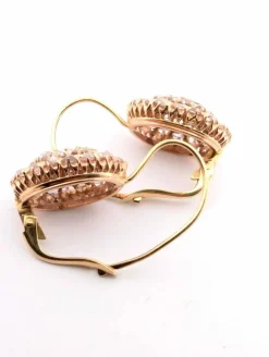 Boucles d'oreilles en or jaune avec couronne de diamants taille rose