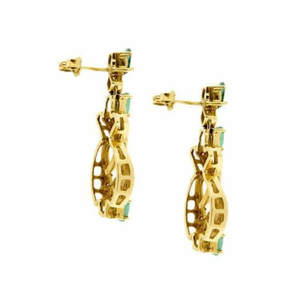 Boucles d'oreilles en or jaune avec émeraudes et diamants