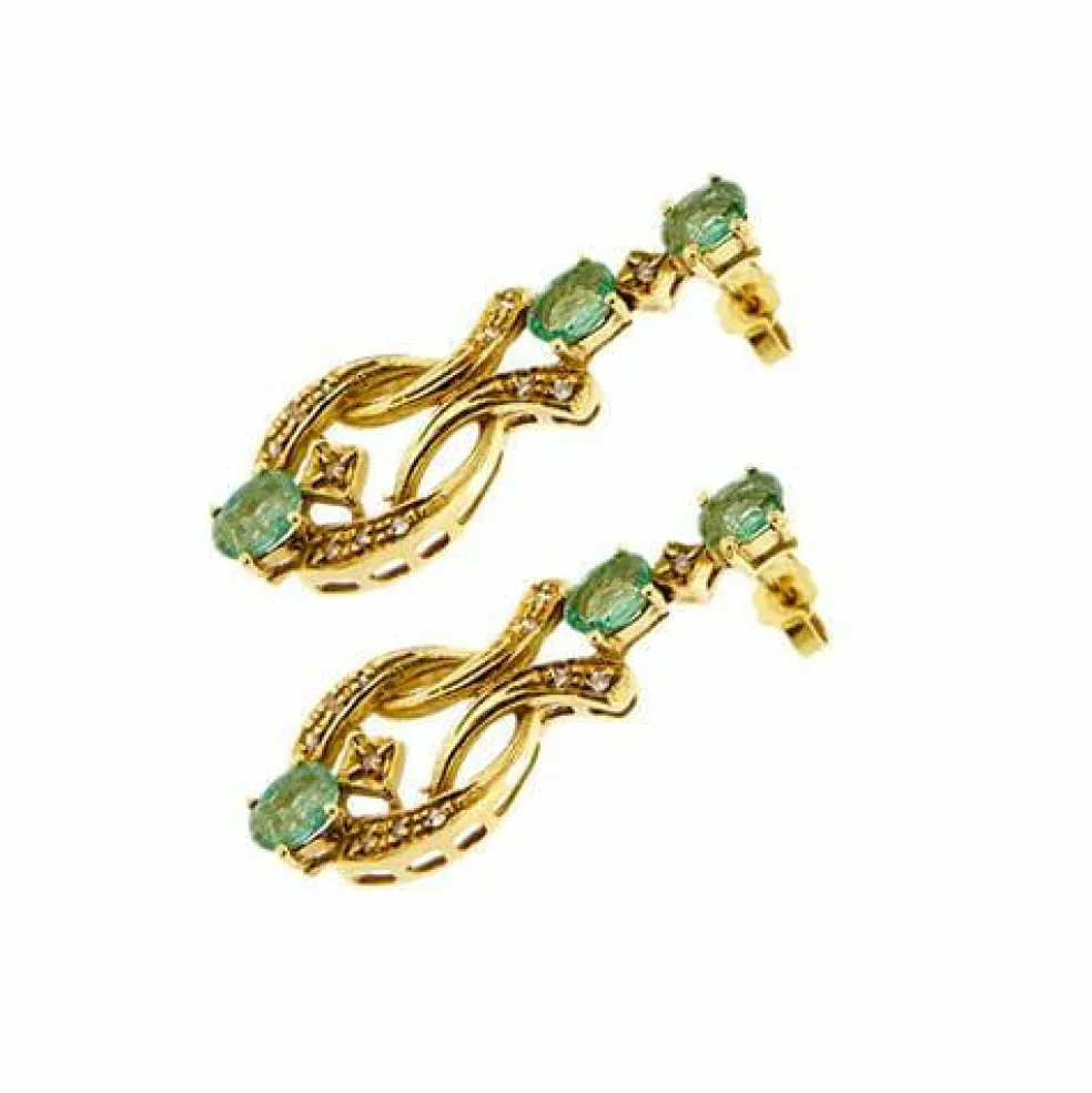 Boucles d'oreilles en or jaune avec émeraudes et diamants