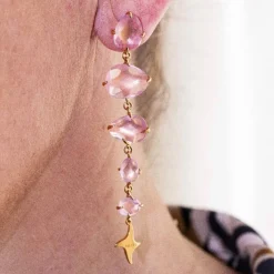 Boucles d'oreilles en or rose et quartz rose